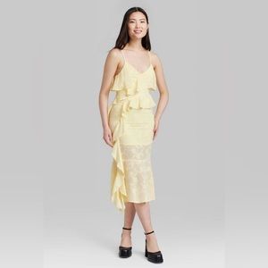 yellow dress ruffle midi dress